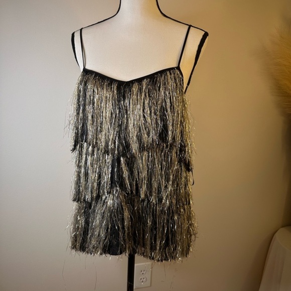 ! SIMONA CORSELINI Noir Eclipse Fringe Gold Silver Top‎ NWT Size 42 (A0211 B2) - Picture 1 of 14